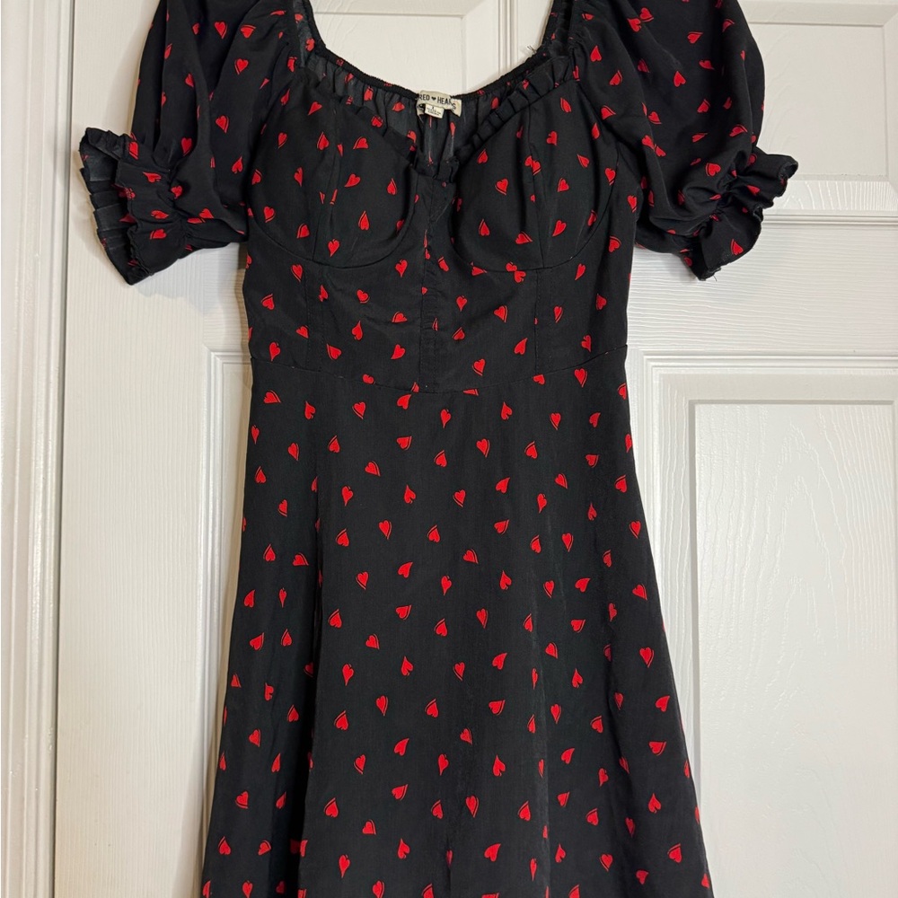 Inspired Hearts Black Midi Dress with Red Heart Print